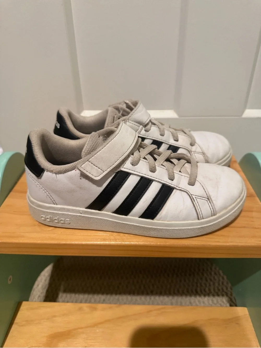 adidas White Sneakers with Black Stripes - Velcro & Lace